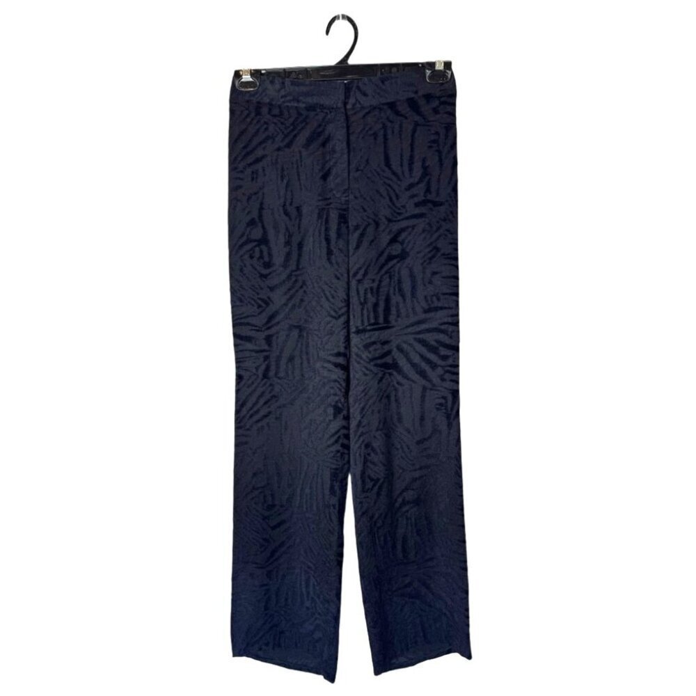 Monique Lhuillier Pants Women 8 Black Silk Blend Abstract Flowy Wide Leg Luxury